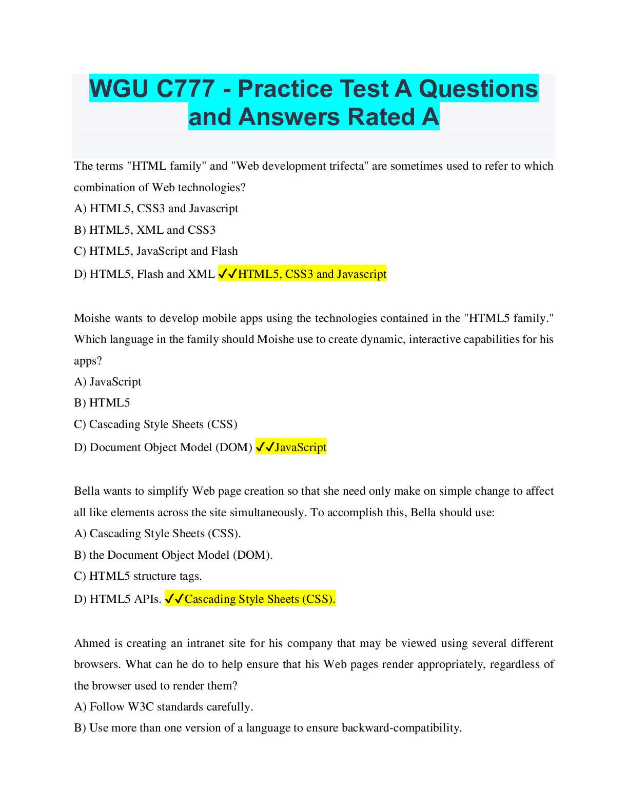 Preview image for WGU C777 - Practice Test A Questions and Answers Rated A